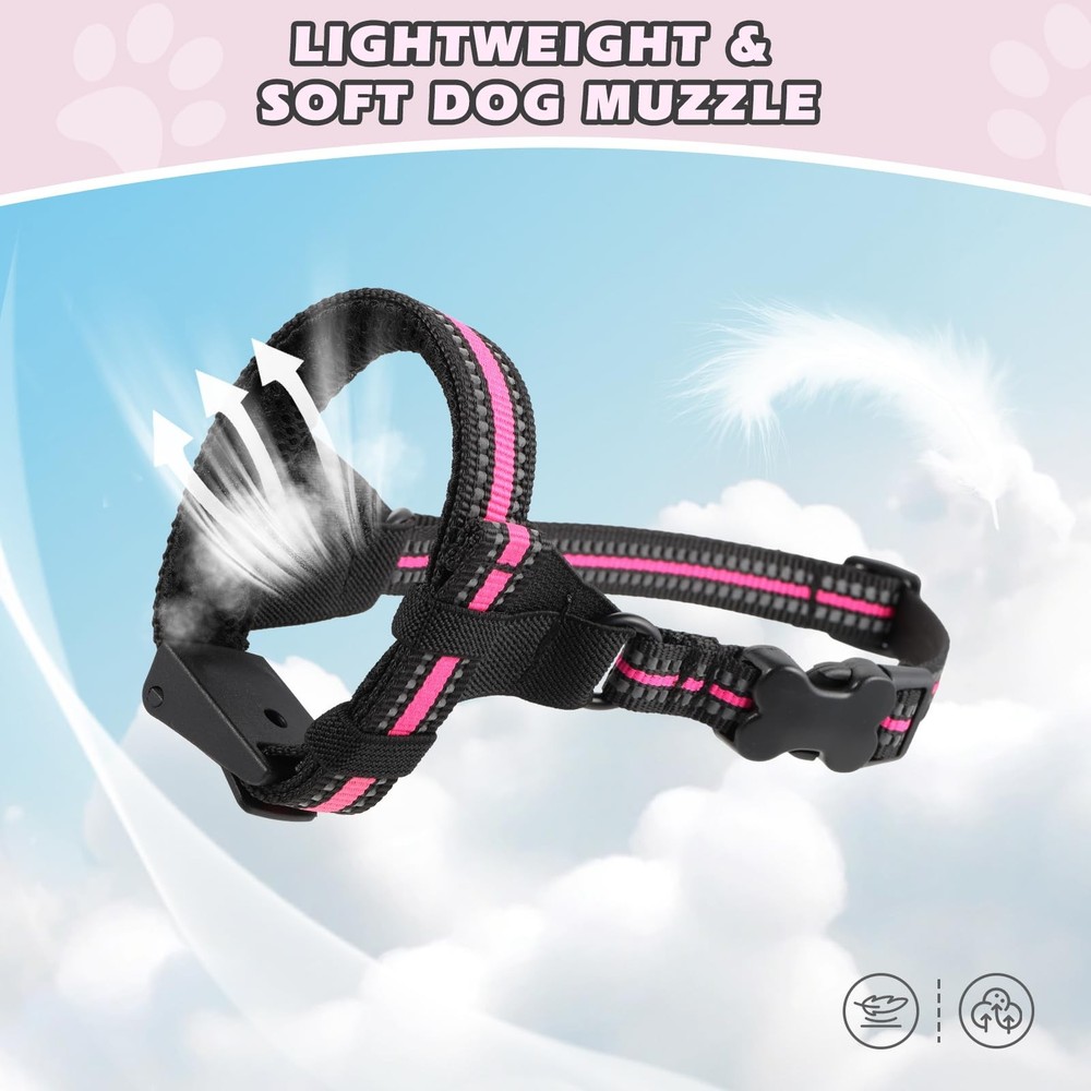 BONTHEE Dog Muzzle,Anti-Bite Adjustable Breathable Soft Muzzle for M, Pink