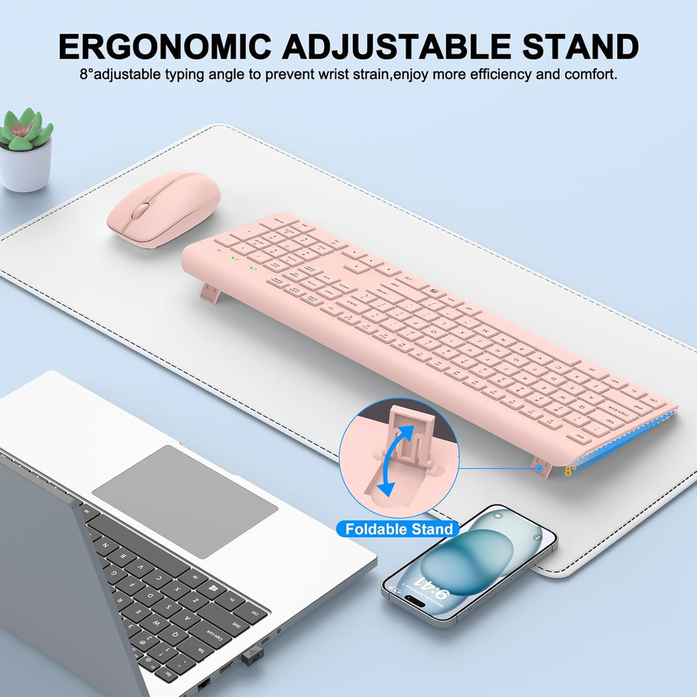 Wireless Keyboard and Mouse Combo, Full Size Silent Ergonomic Keyboard and Mouse