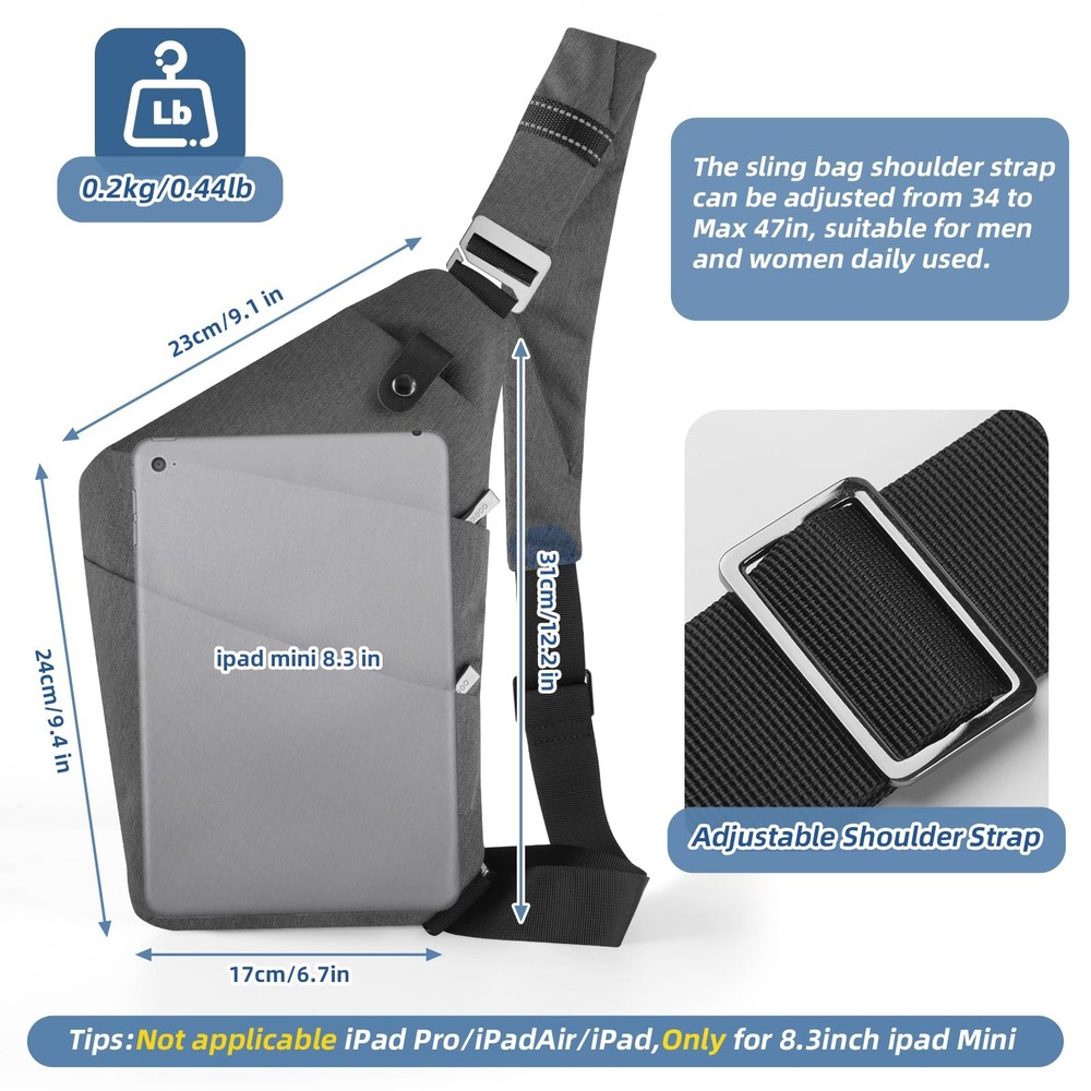VADOO Sling Bag - Anti-theft Crossbody One Size, Basic Version-dark Grey