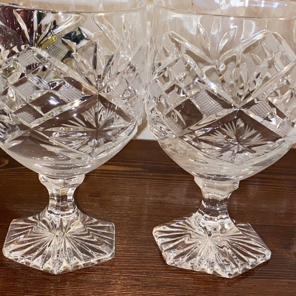 2 Brilliant Cut Wine Glasses, 5.5”