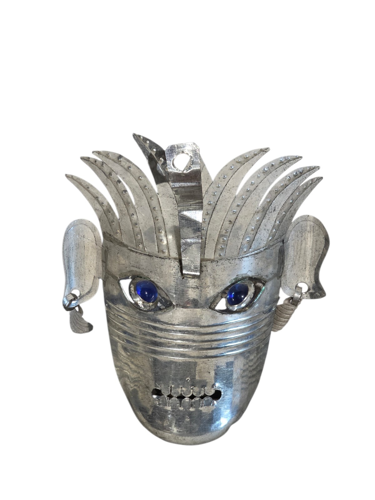 Vintage Mexican Tin Folk Art Masks Lot of 3 Handmade Tribal Wall Decor