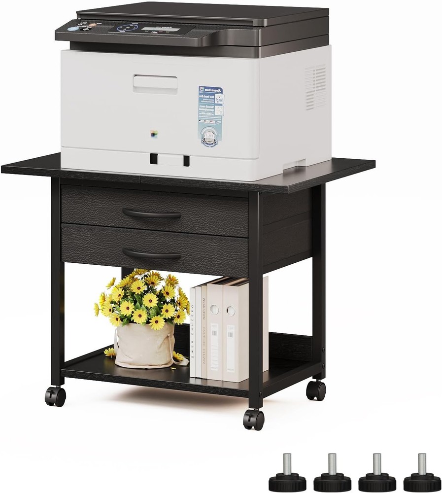 Large Printer Stand W/ Storage Fabric Drawer Under Desk Printer Table W/ Wheels