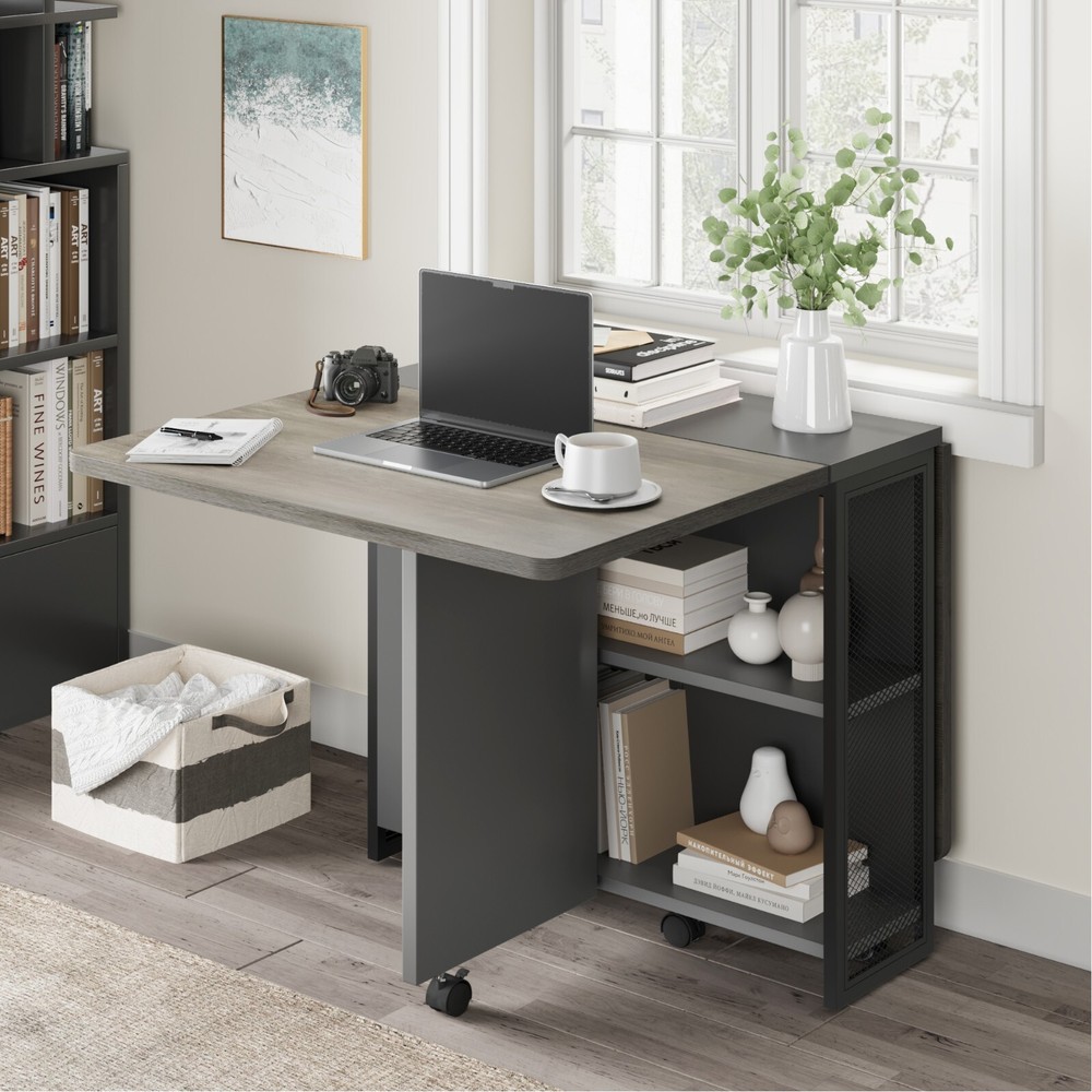 Folding Dining Table with Drop Leaf Storage Racks for Small Kitchen Space Saving