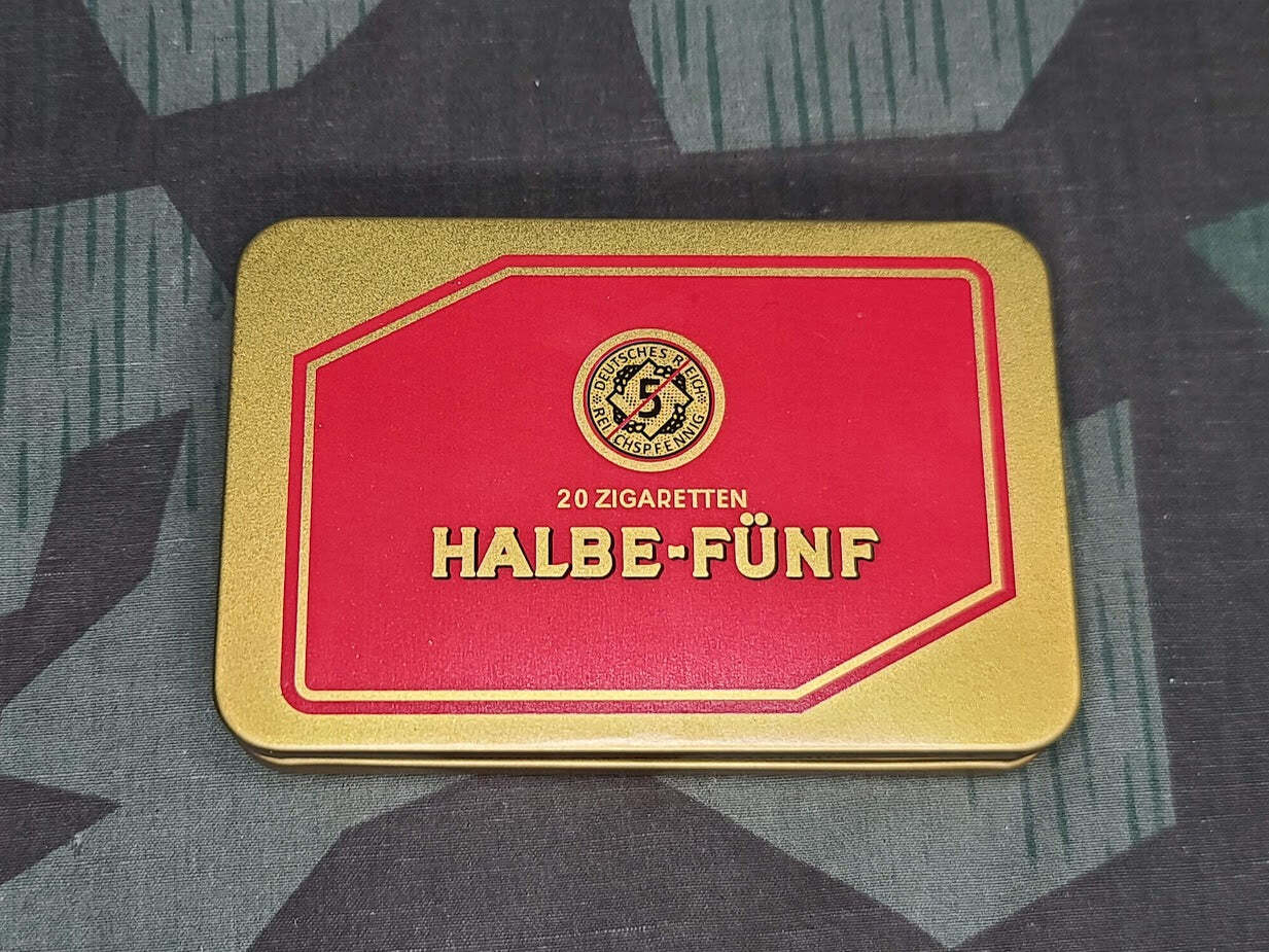 Reproduction WWII German Halbe Fünf Cigarette Tin Replica New Made Tobacciana