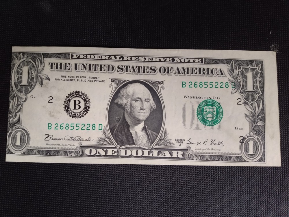 1969D One Dollar Error Note- Dramatic Misaligned Misprint, Crisp and Clean