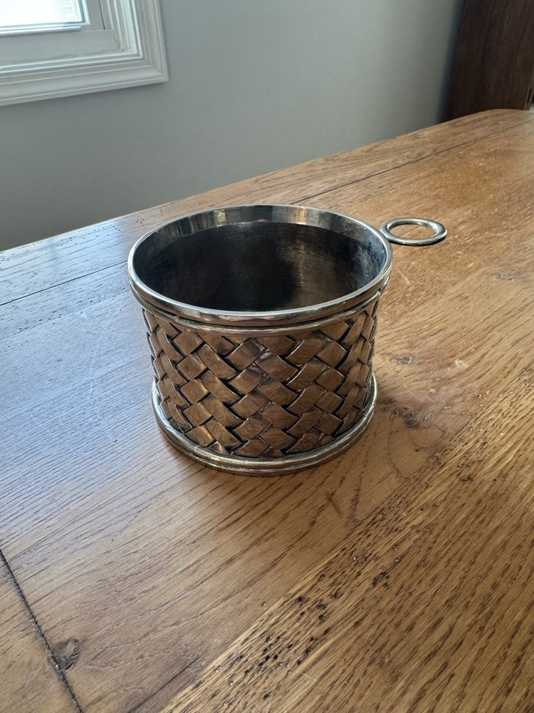 Vintage Silver Godinger Silverplate Woven Pattern Bottle Holder