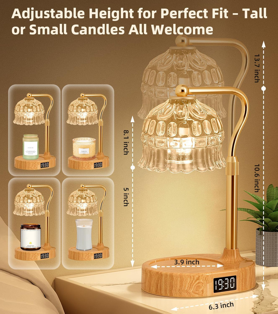 Candle Warmer Lamp with Timer | Adjustable Height & Dimmable | Base Control with