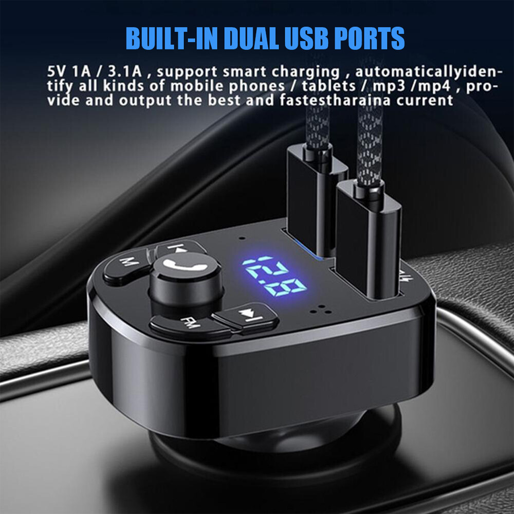Car Fast Charger FM Transmitter Bluetooth 5.0 Handsfree Wireless Car Dual USB]⇑