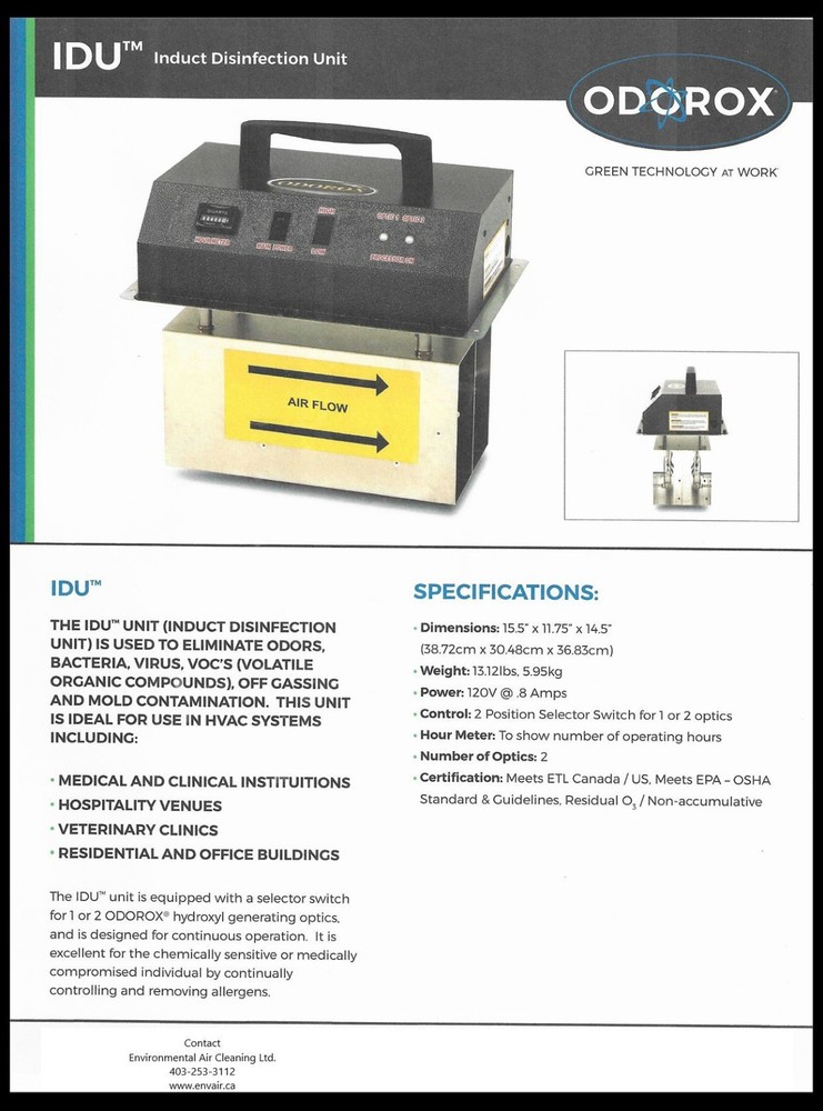 Odorox In Duct Hydroxyl Generator