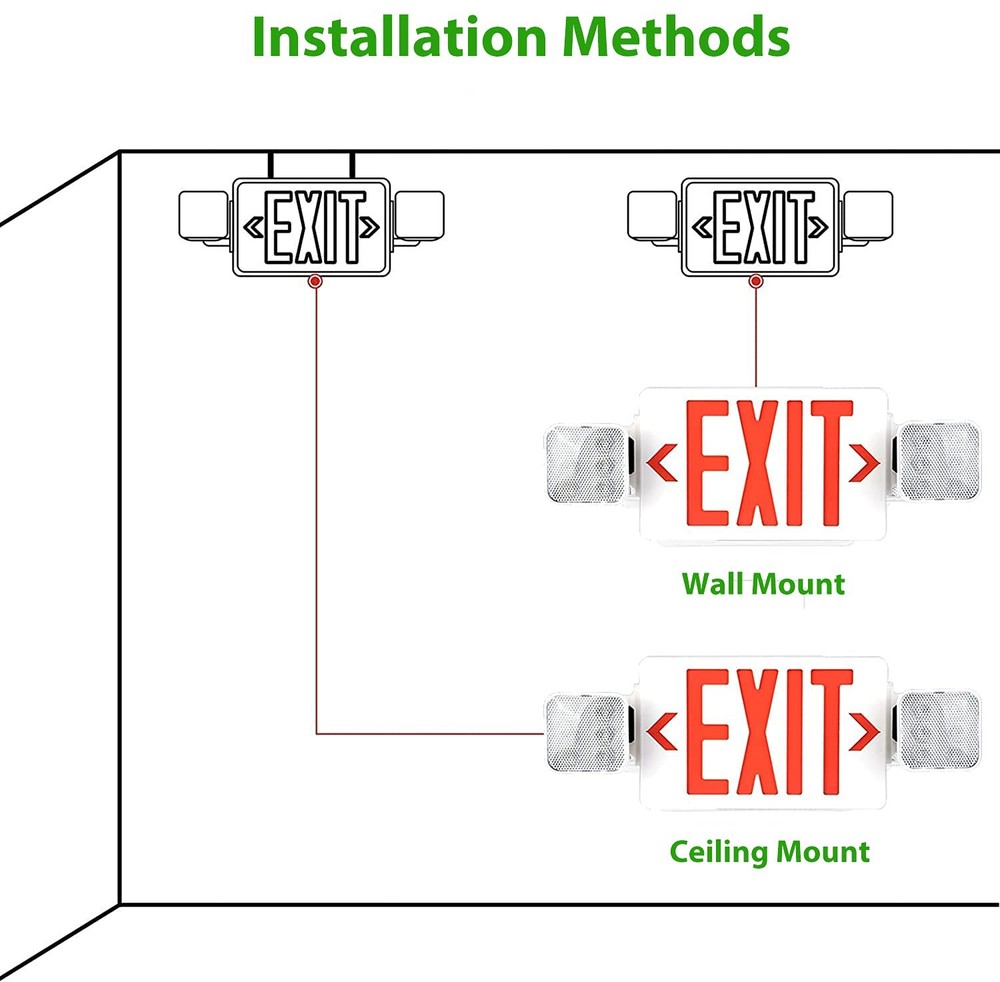 LED Combo Exit Sign Emergency Light, Double Sided with Two LED Flood Lights, ...