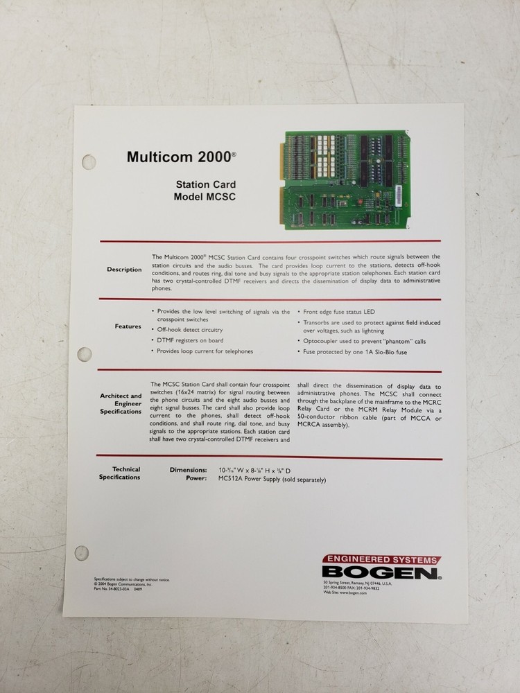 Bogen Multicom 2000 Station Card MCSC Intercom System Used AS IS #5
