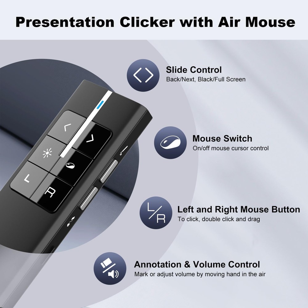 NORWII N99 Presentation Clicker Air Mouse Function Wireless Presenter USB Powerp