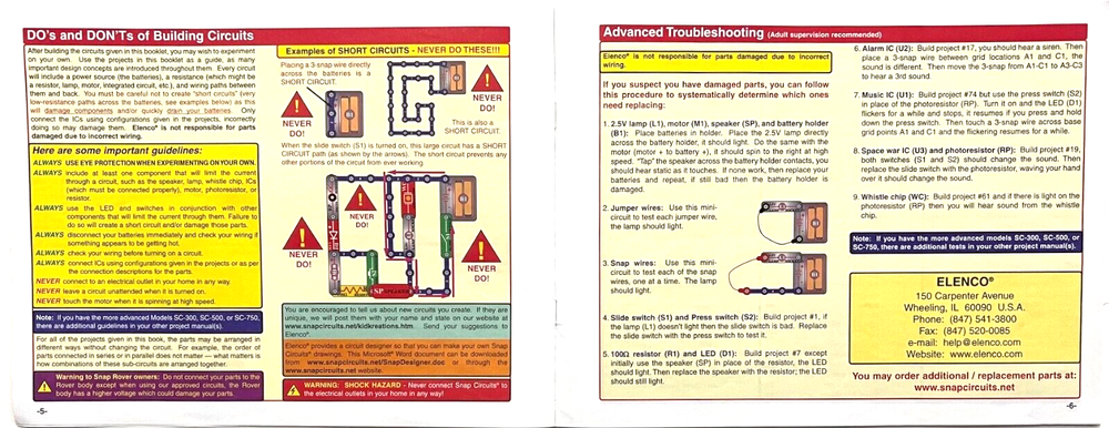 ELECTRONIC SNAP CIRCUITS MANUAL ONLY (Projects 1-101 ) By ELENCO (2012)