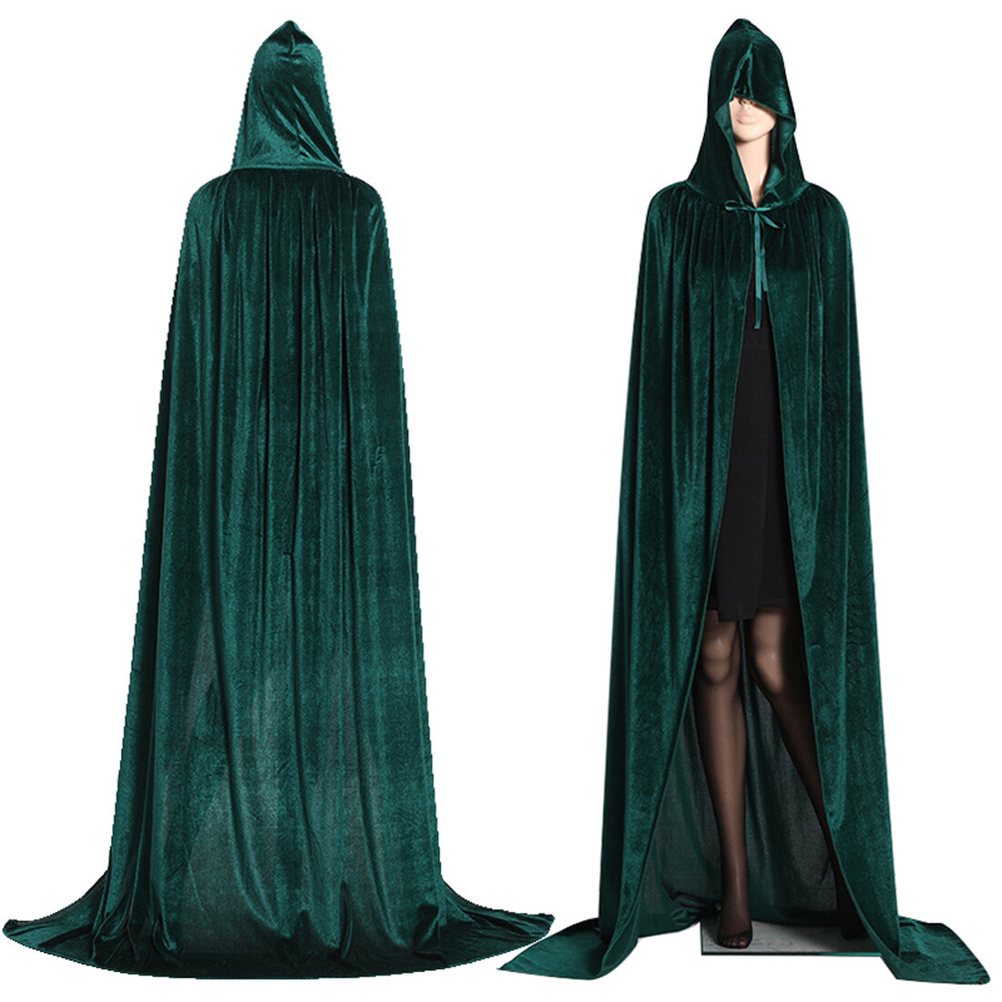 Halloween Velvet Cloak Cape Gothic Hooded Costume Vampire Cosplay Party Medieval