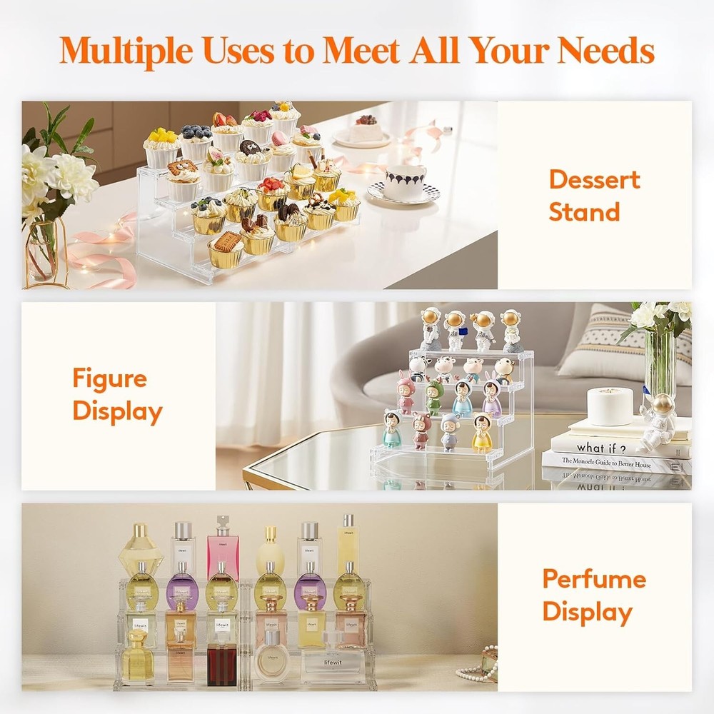 Versatile 4-Tier Clear Display Riser Stand - Perfect for Cupcakes and Cosmetics