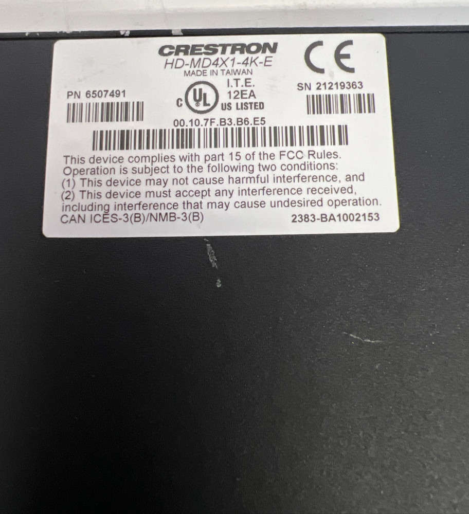 Crestron HD-MD4X1-4K-E 4x1 4K HDMI Switcher Module ONLY