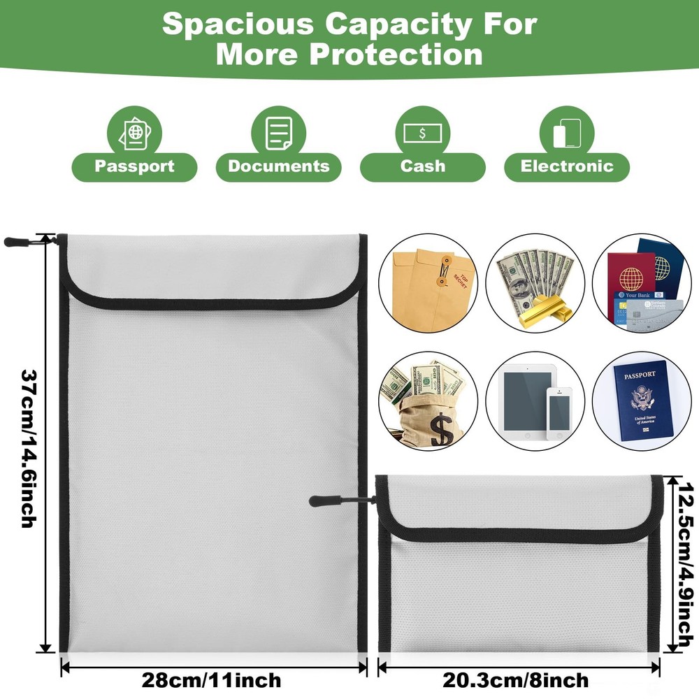 Fireproof Document Bag Set - Waterproof Zippered Storage for Important Papers