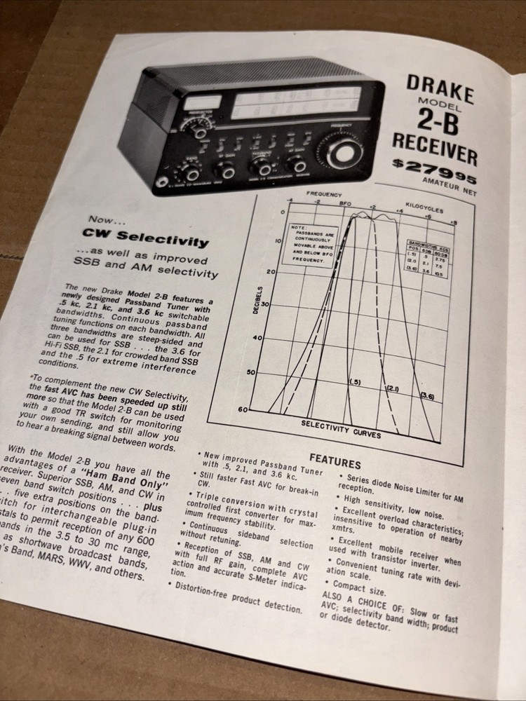 R.LDrake Drake 2B 2-B ShortWave Receiver Brochure Inside The