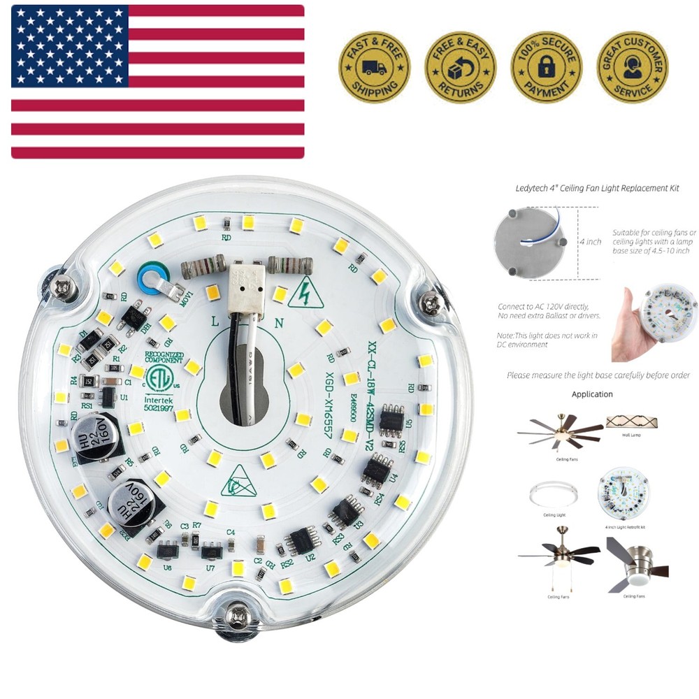 4 inch LED Retrofit Light Kit for Ceiling Fan Light Replacement Panel PCB 18W...