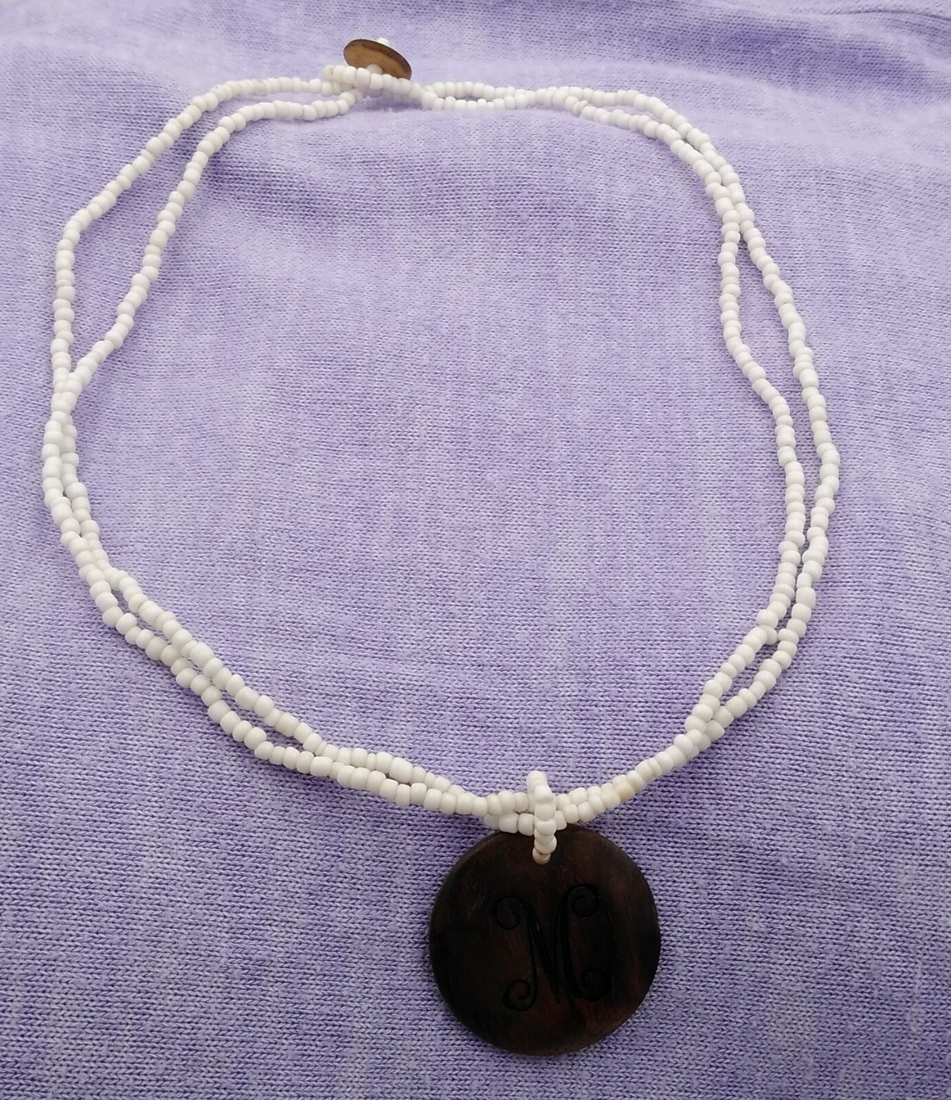 Stunning~~~18" Double-Strand Seed Beads~~Ecru~~M Initial Necklace~~Artisan Made