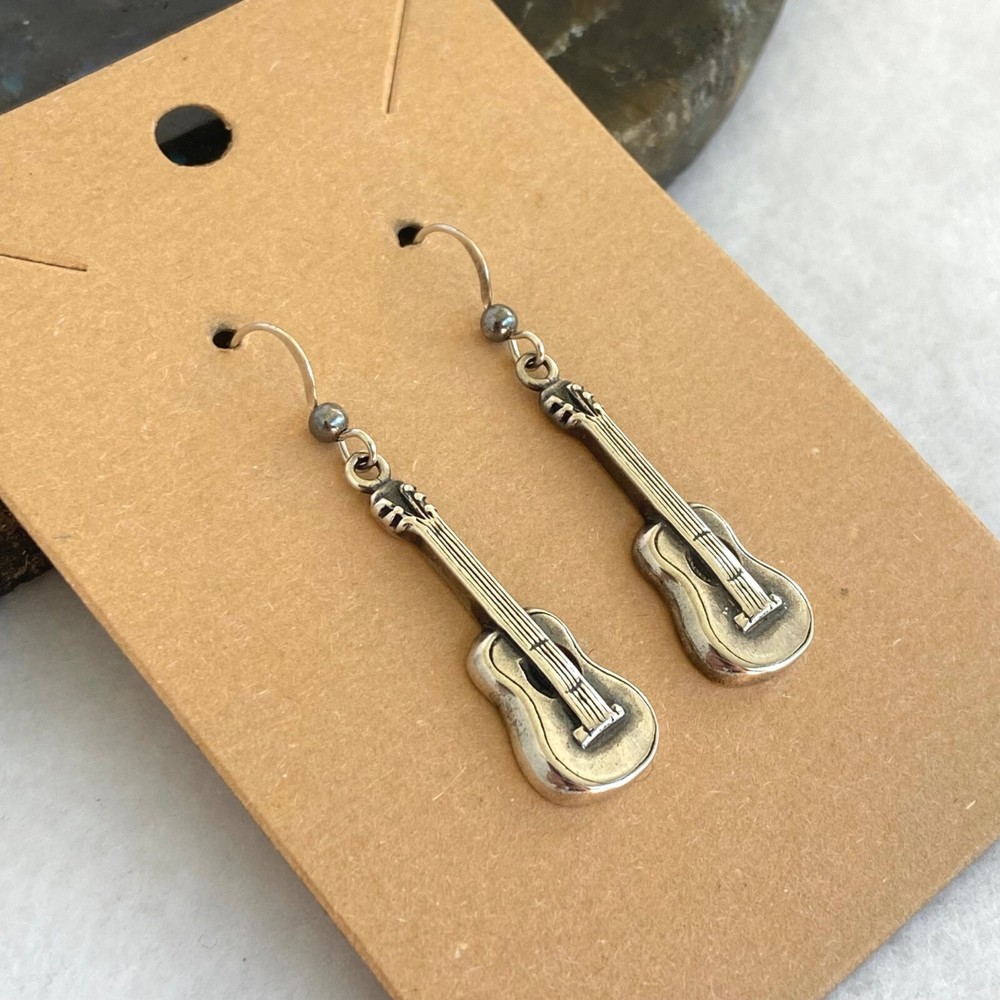 Sterling Silver 925 1.75" String Guitar Music Themed Dangle Drop Earrings
