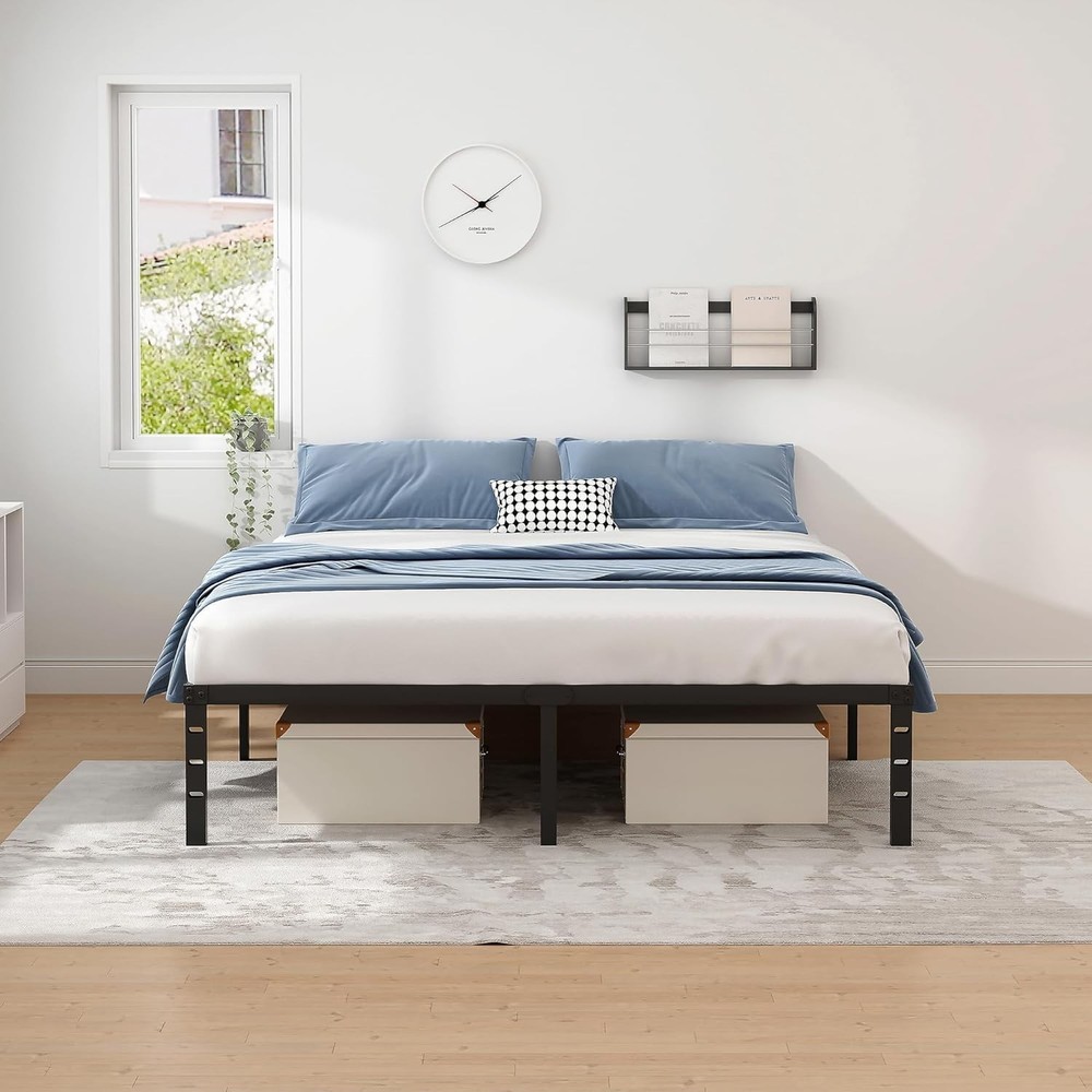 Heavy Duty Queen Size Bed Frame with Storage Space, Sturdy Mattress Foundation