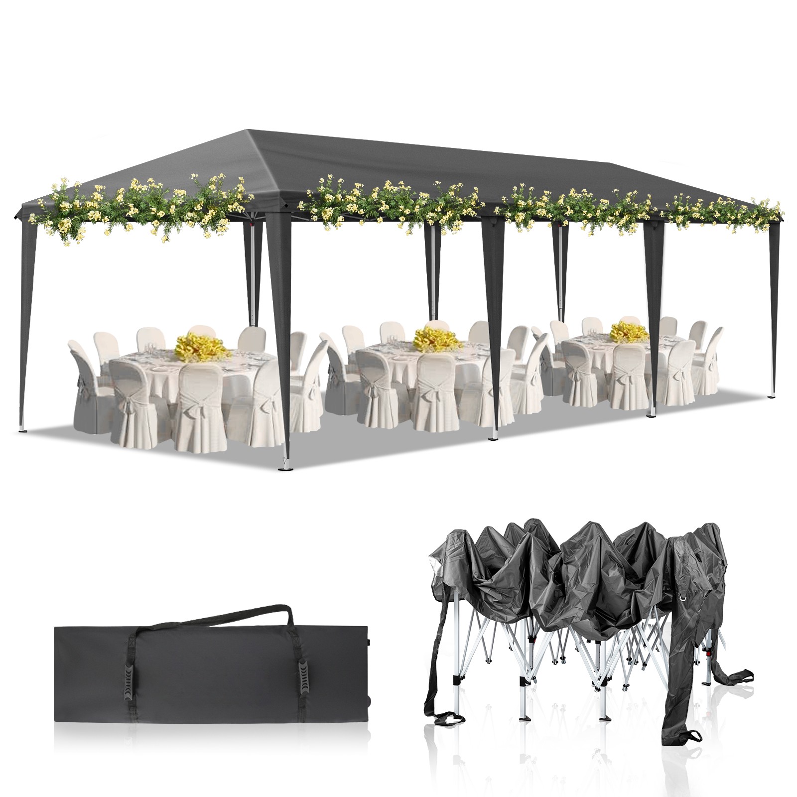10x30ft Outdoor Pop Up Canopy, Canopy Tent for Party Camping,Sadbag,on Wheel