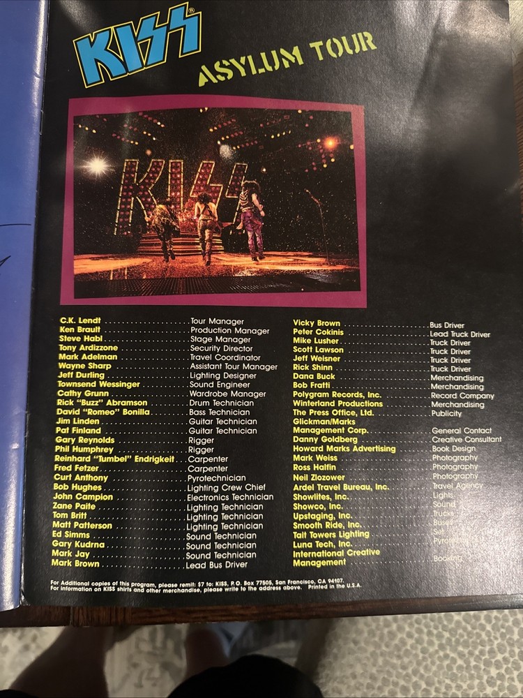 KISS Asylum World Tour 1985 Concert Program