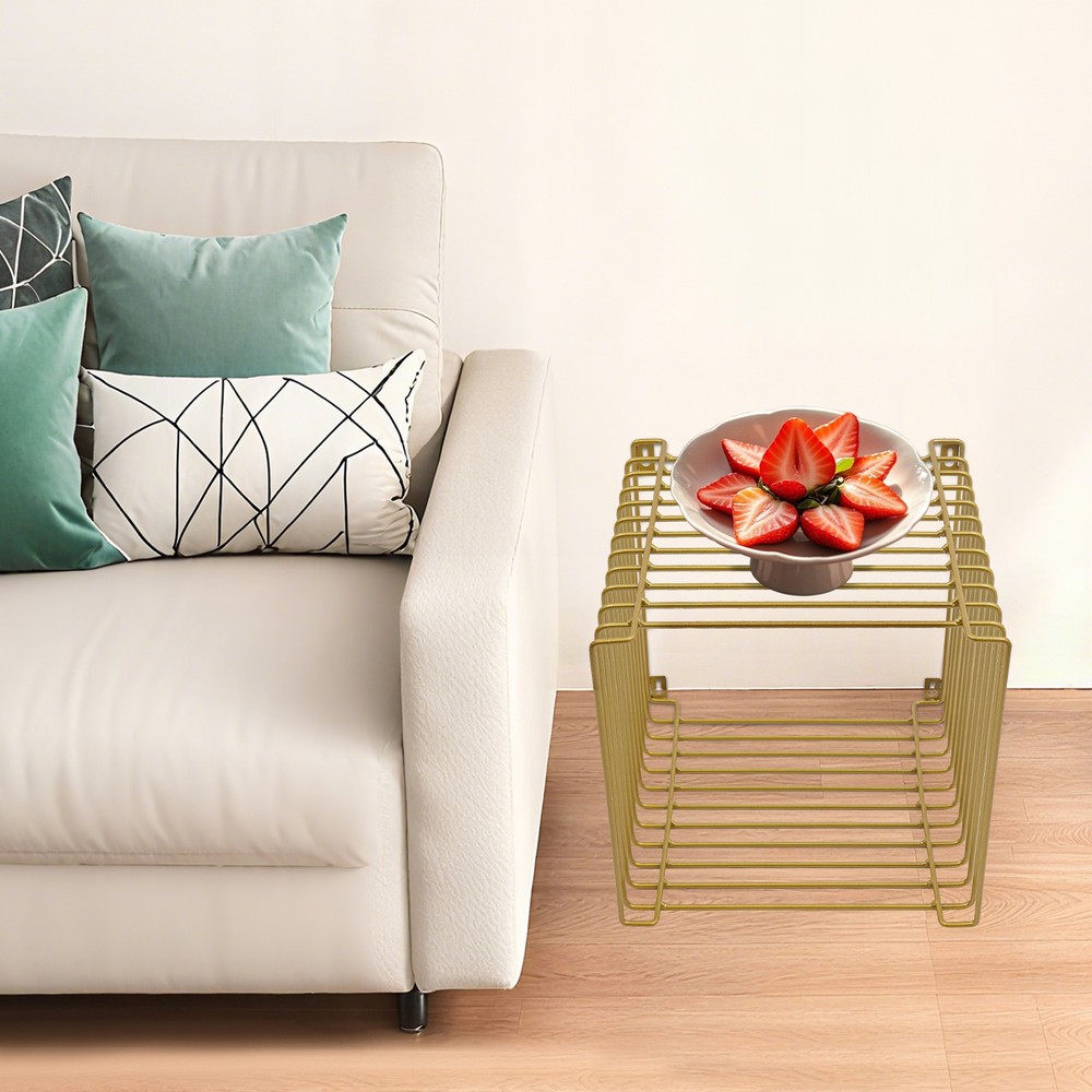 2025 Style Side Table Square Geometry Side Table Linear Metal End Table Gold