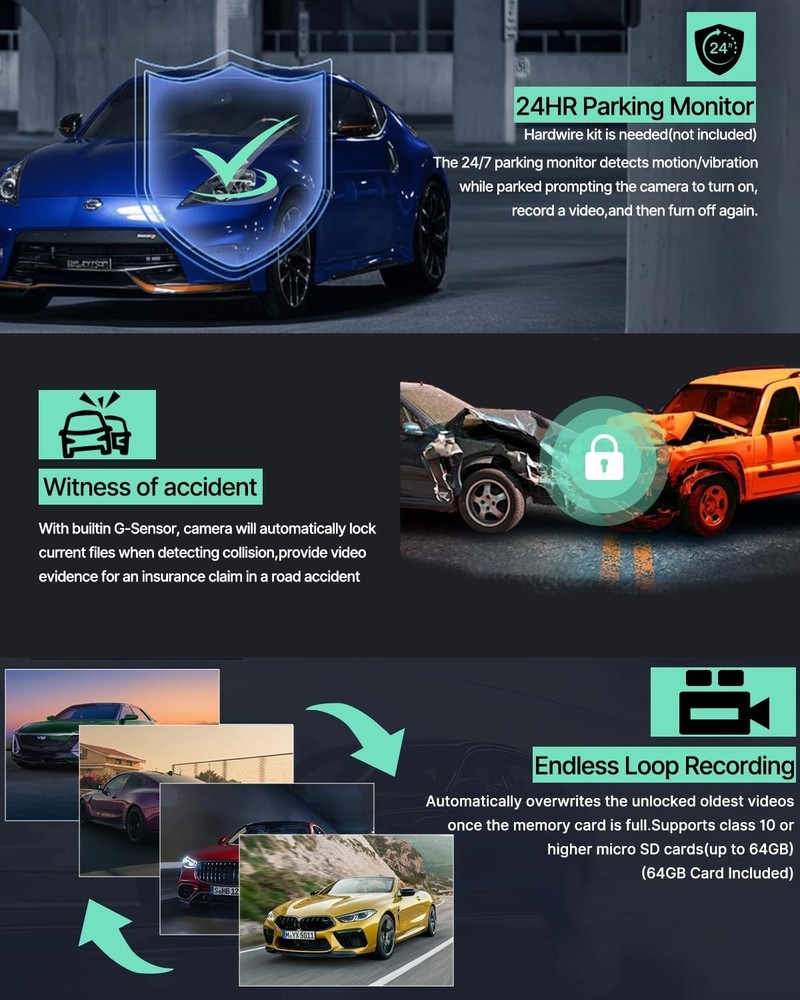 3 Channel Dash Camera Night Vision G-Sensor