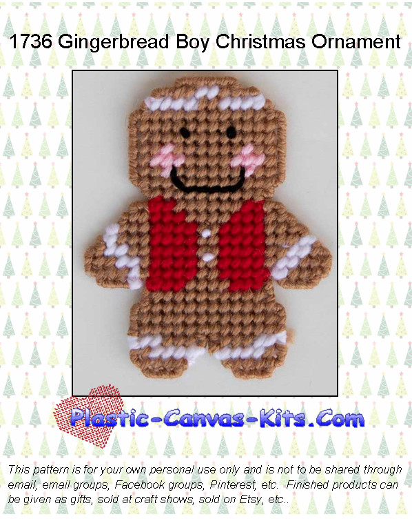 Gingerbread Boy Christmas Ornament- Plastic Canvas Pattern or Kit