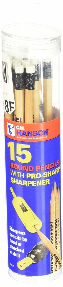 CH Hanson 15 Pack Finish Carpentry Round Pencil & Chuckable ProSharp Sharpener..