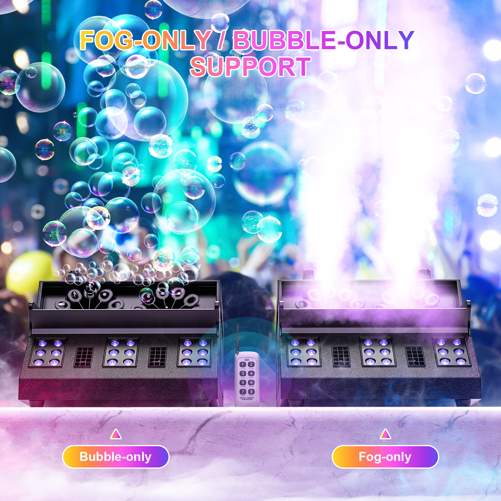 3000W Fog Machine DMX Smoke Fog Bubble Machine Strobe RGB LED Stage Par Lights