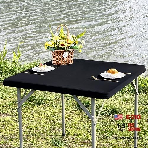 Square Fitted Table Cover Elastic Tablecloth Stretch 34" x 34" (Square) Black