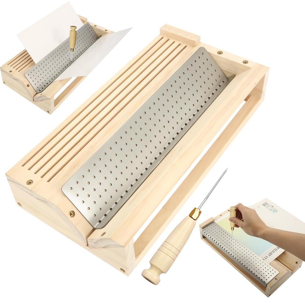 Bookbinding Punching Cradle Set, Includes Dual-Use Piercing Guide, with a Awl...