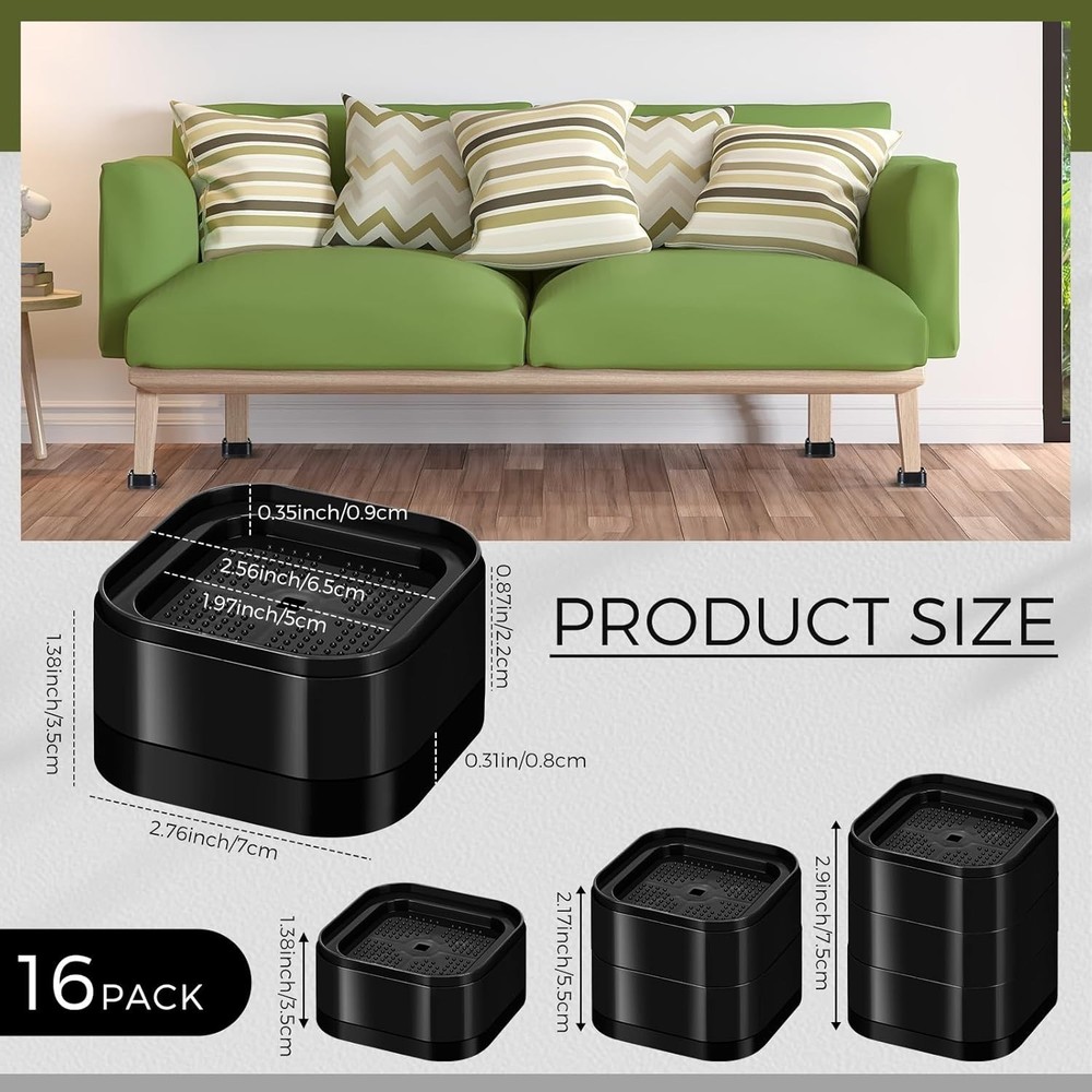 16 Pack Furniture Risers Adjustable Bed Risers Desk Leg Risers 1.38" Stackabl...