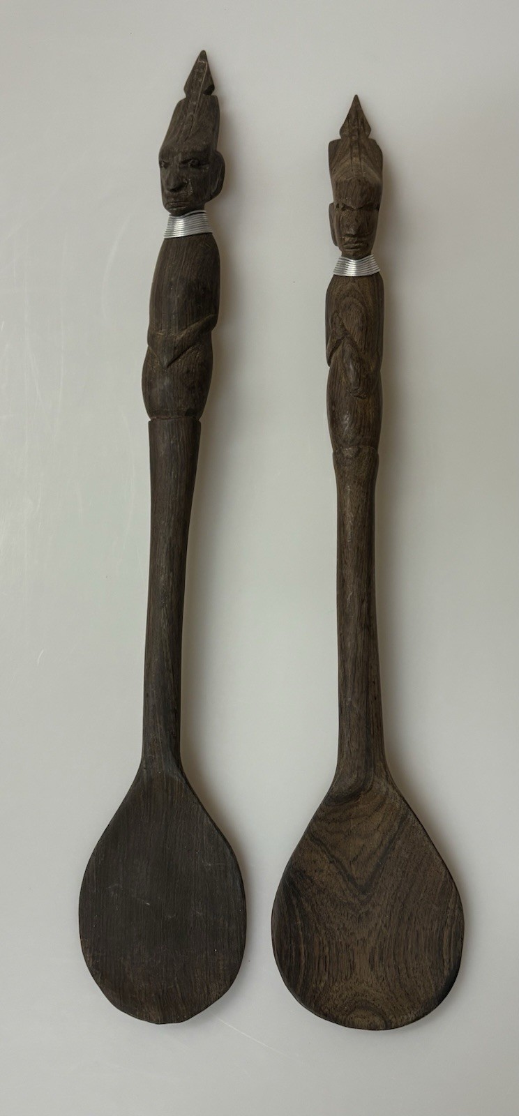 Lot of 2 Vintage African Long Wooden Tribal Spoon Set 14”