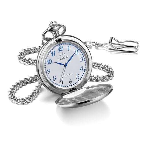 Smooth Pocket Watches for Men Quartz Arabic Digital Smooth-Arabic Dial-Silver