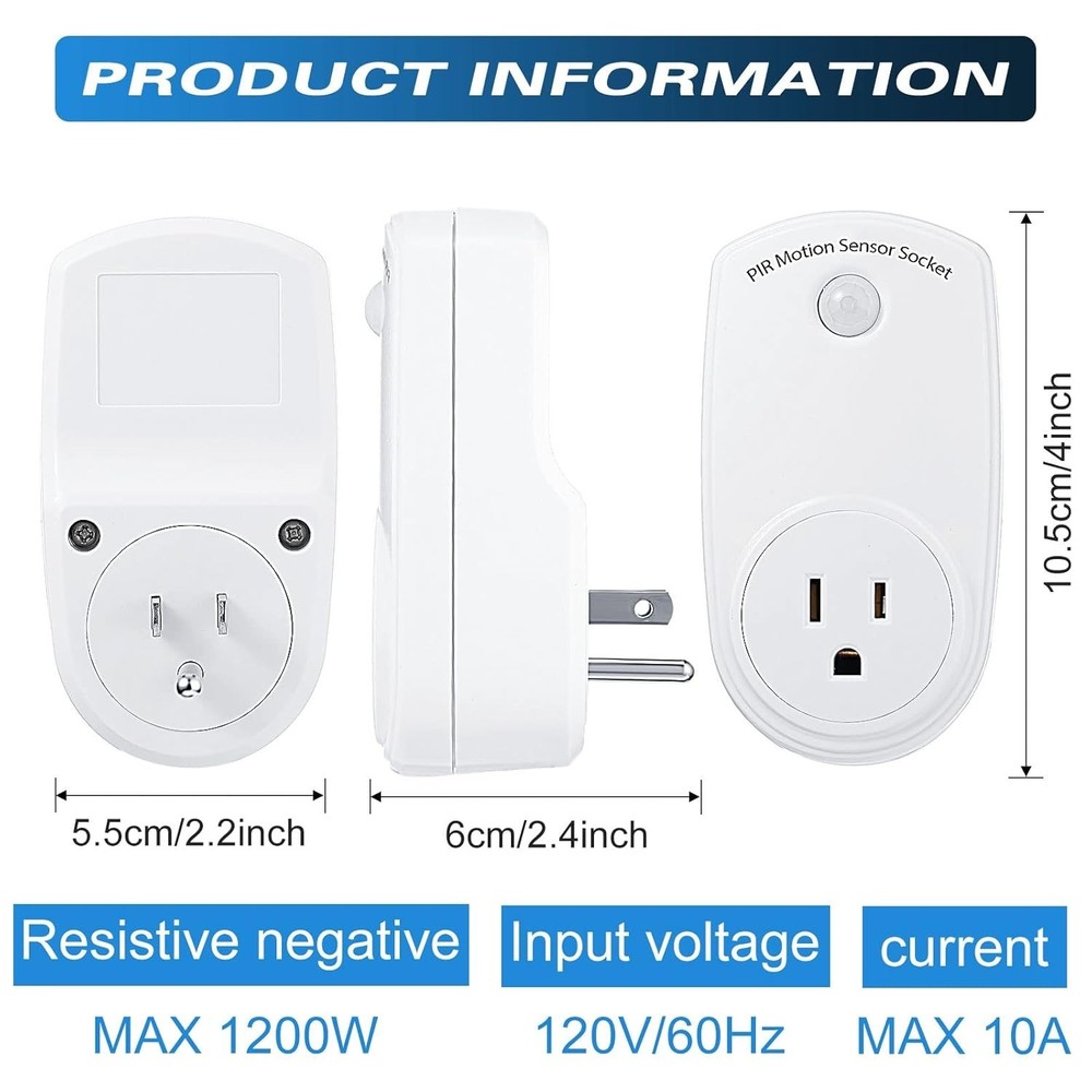 Motion 4 Pieces Sensor Sockets Indoor Plug in Sensor Light Control Switch 120 De