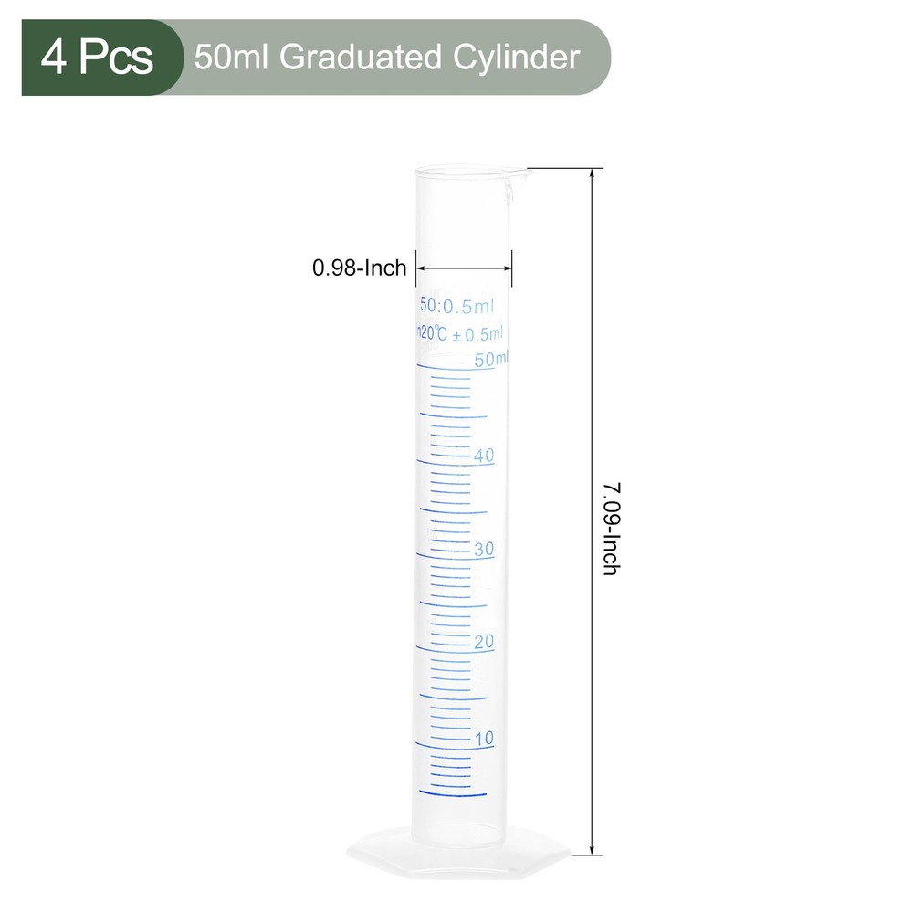 4 Pcs Measuring Cylinder,for DIY, Science Lab, (Clear White, 50ml)