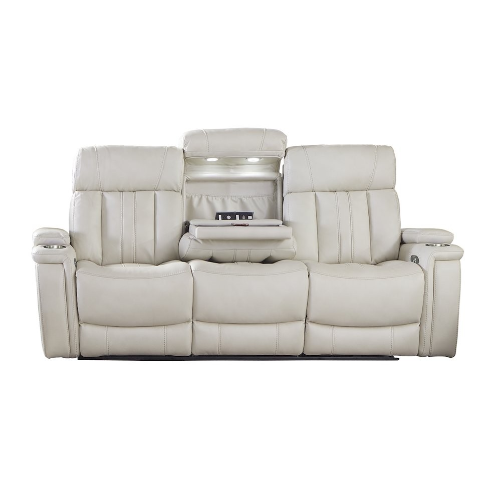 Royce - Fantom Ivory Power Reclining Sofa with Drop Down Console