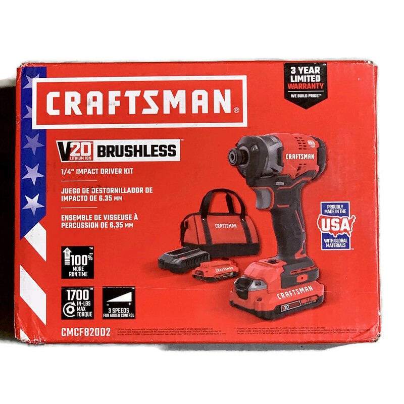 CRAFTSMAN CMCF820D2 V20 20V Max Variable Speed Brushless Cordless Impact Driver