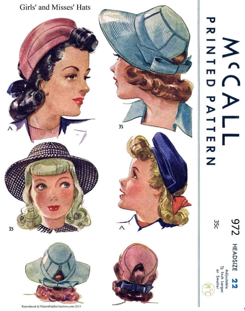 McCall 972 Hat Cap Beret Pattern Millinery 1940's