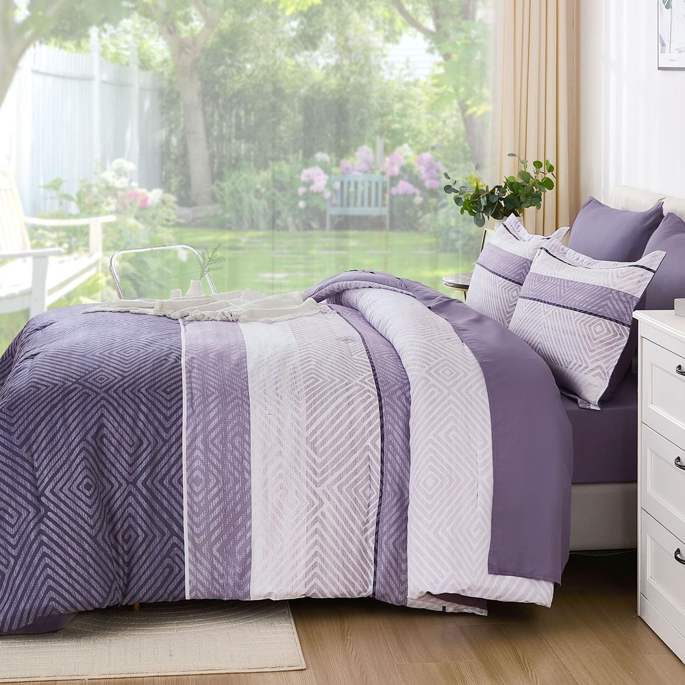 Drucon Queen 7-Piece Boho Striped Comforter Set - Soft Microfiber Bedding