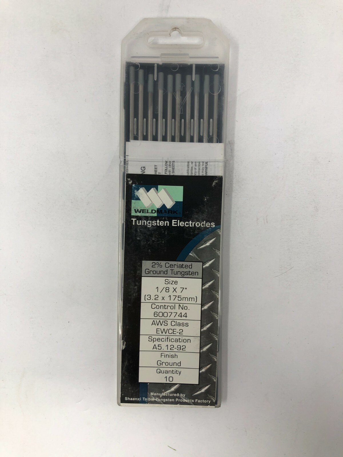 WeldMark 1/8" X 7" 2% Ceriated Tungsten Electrode Ground (10 Per Package)
