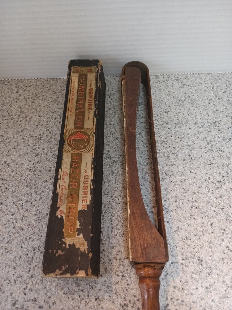ANTIQUE COMBINATION RAZOR STROP WITH BOX CURRIER #3