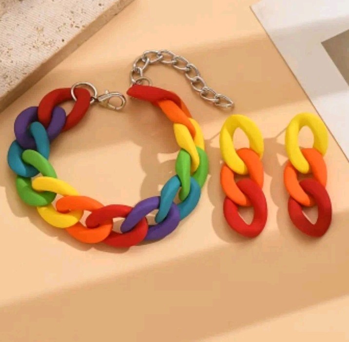 Lgbtq Rainbow Acrylic Bracelet And Earring Set
