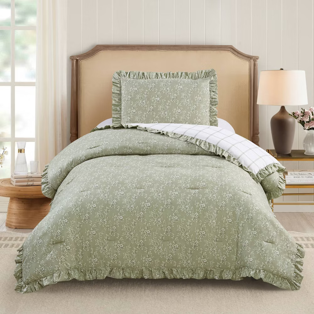 Modern Heirloom 2pc Twin/Twin XL Floral Ruffle Comforter Bedding Set
