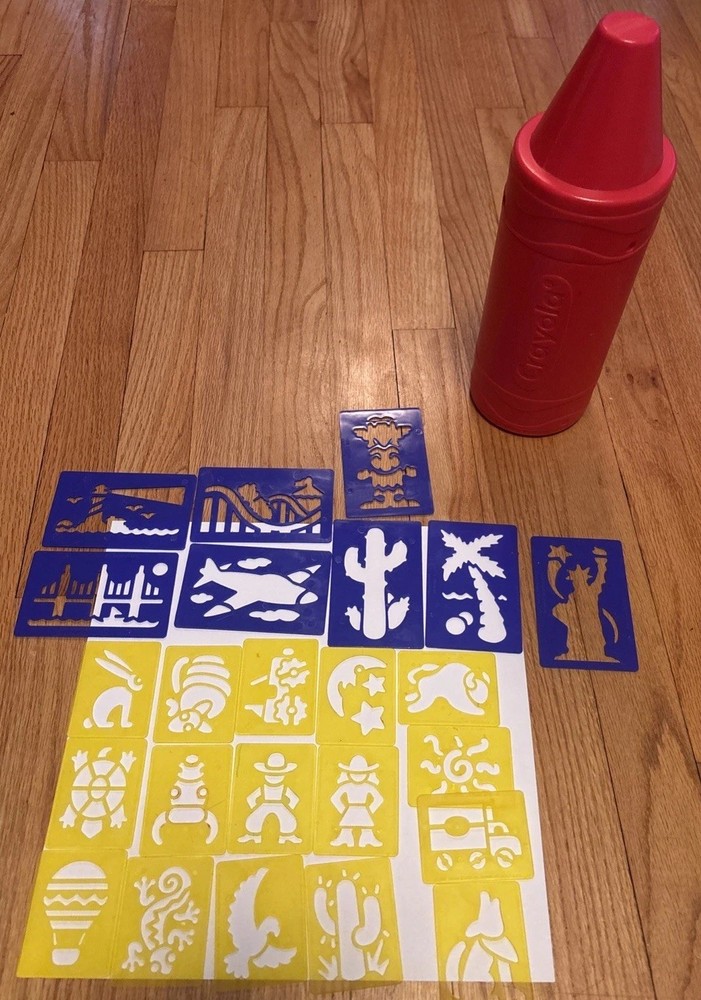 Crayola Crayon Red Binney & Smith Stencils RARE Plastic 1999 Storage Decor