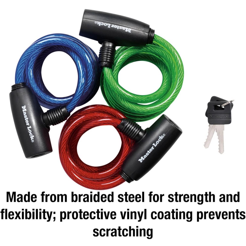 Master Lock 8127TRI Keyed-Alike Vinyl Multi Purpose Cable Lock 6 ft.